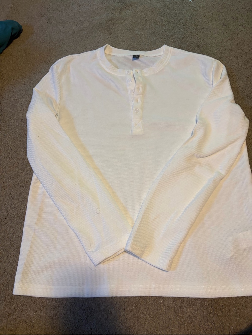 White Long Sleeve Henley Thermal Top